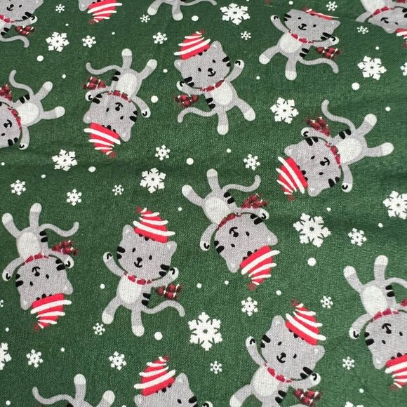 Handmade Christmas Stockings Set Of 2 Blue & Green With Snowman & Cat Prints Sof - Picture 5 of 5